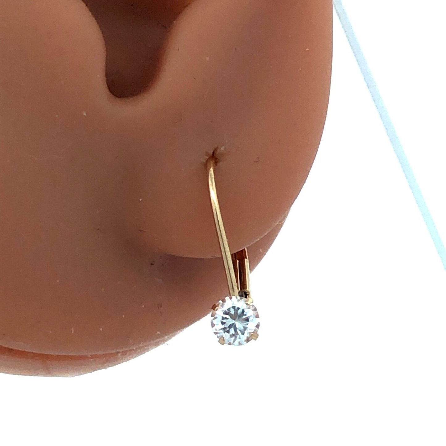 14K Yellow Gold Round Cubic Zirconia CZ Leverback Hook Earrings