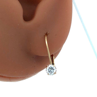 14K Yellow Gold Round Cubic Zirconia CZ Leverback Hook Earrings