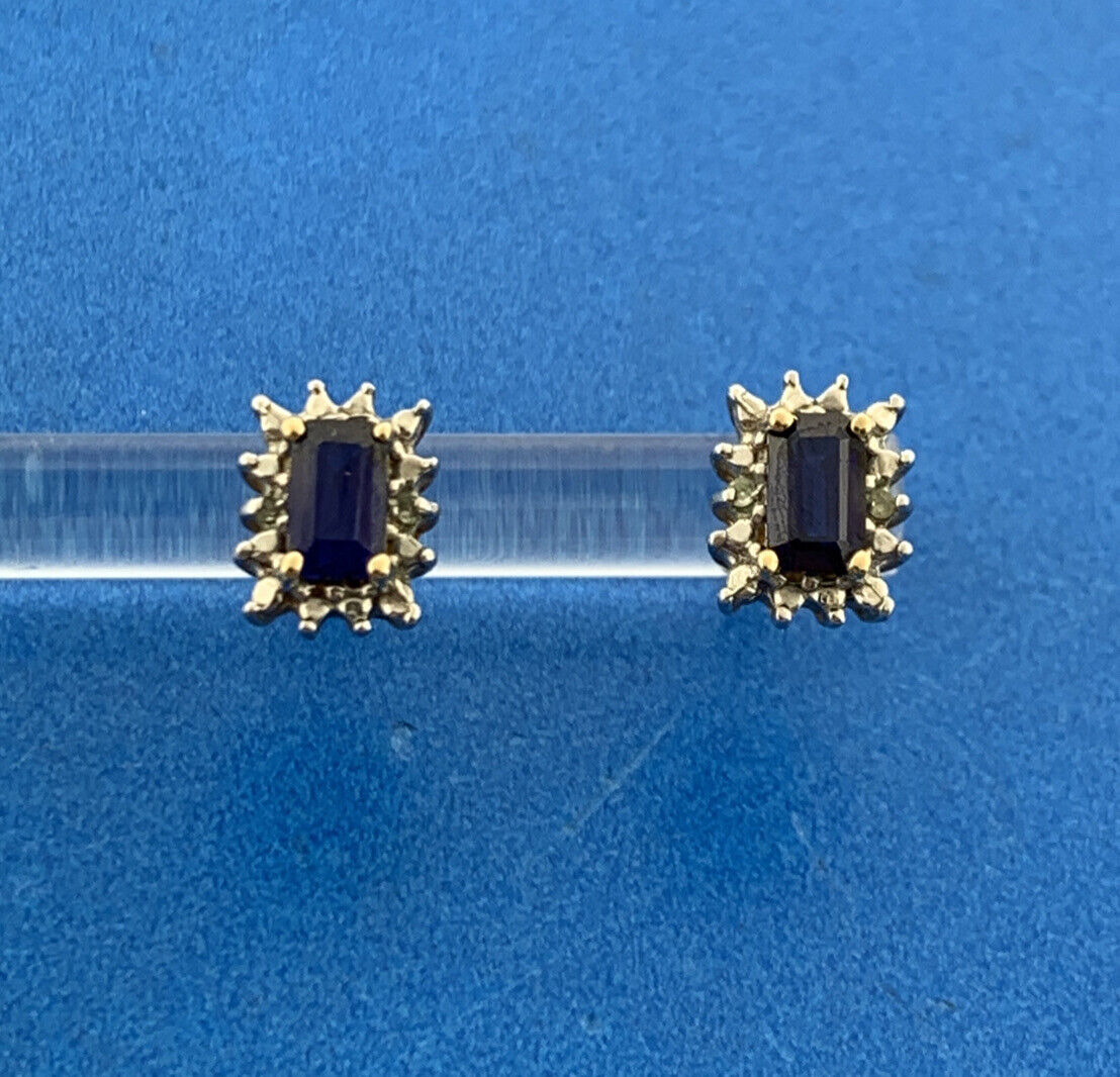 OHM 10K Yellow Gold Sapphire Diamond September Anniversary Stud Earrings