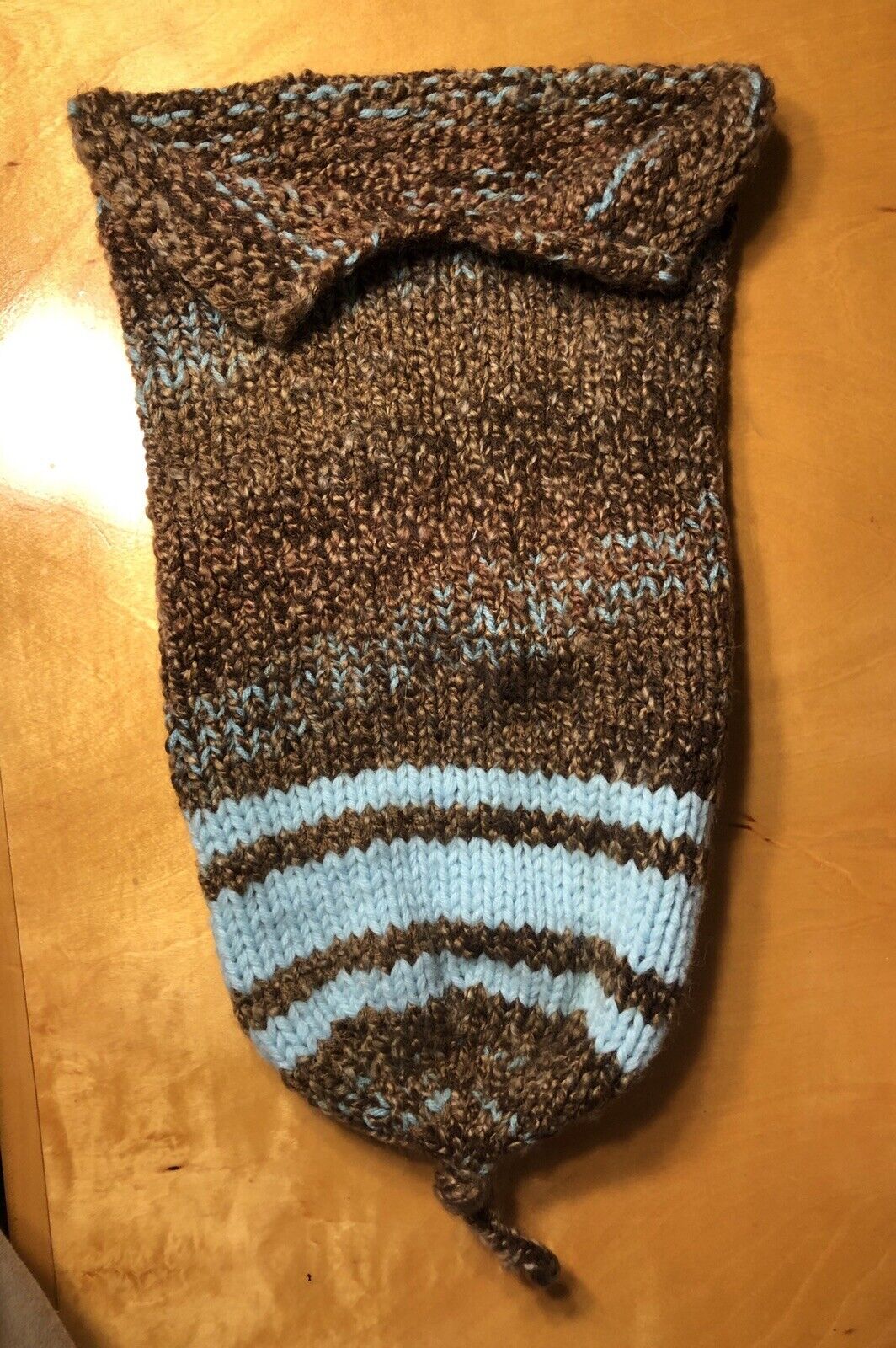 Hand Crocheted Knitted Blue Brown Newborn Baby's Two Piece Pod Hat Photography