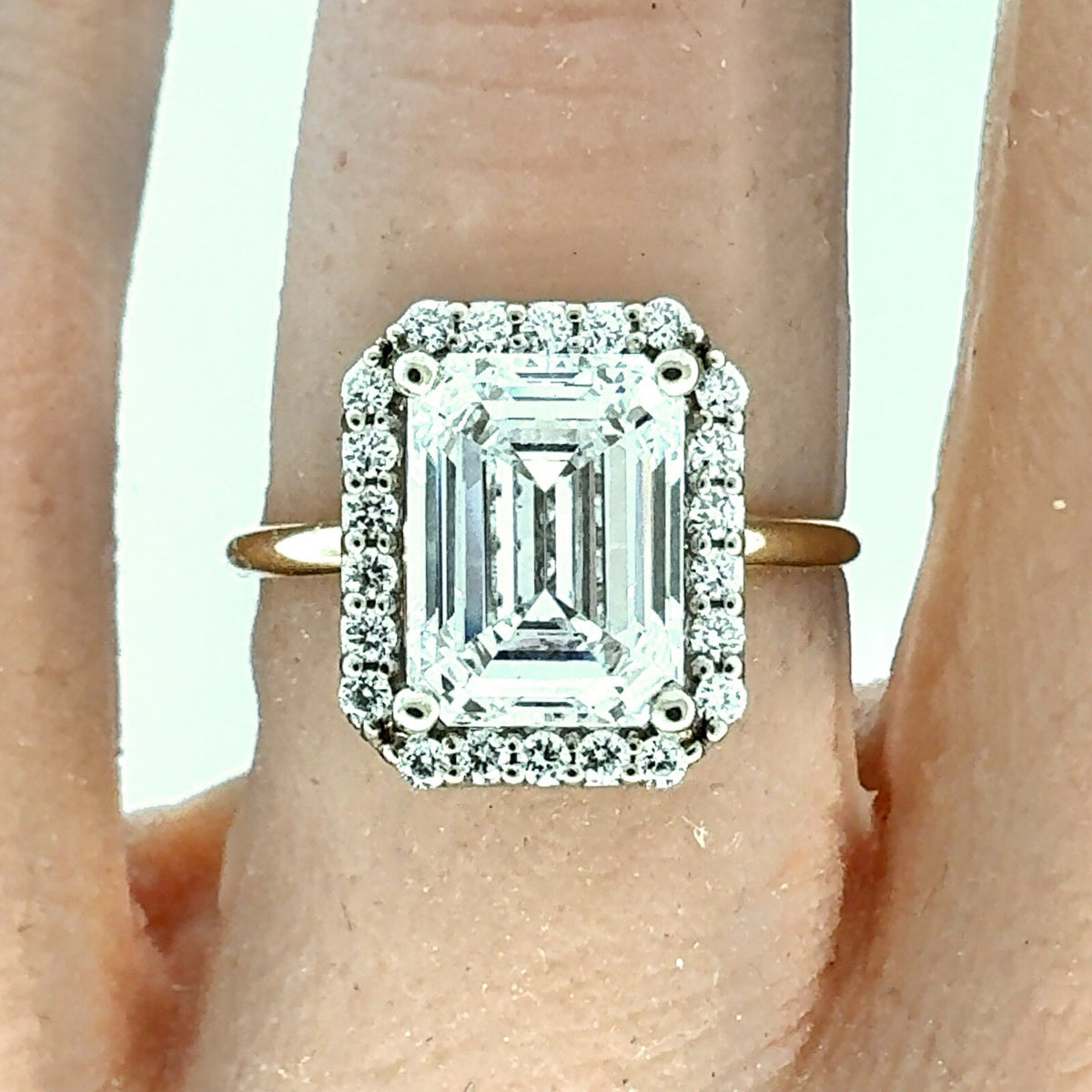 14K Yellow Gold Emerald Lab Created Diamond 2.55 TCW Halo Engagement Ring