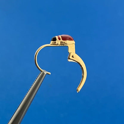 Milor Italy 18K Yellow Gold Red Black Enamel Lady Bug Insect Earrings