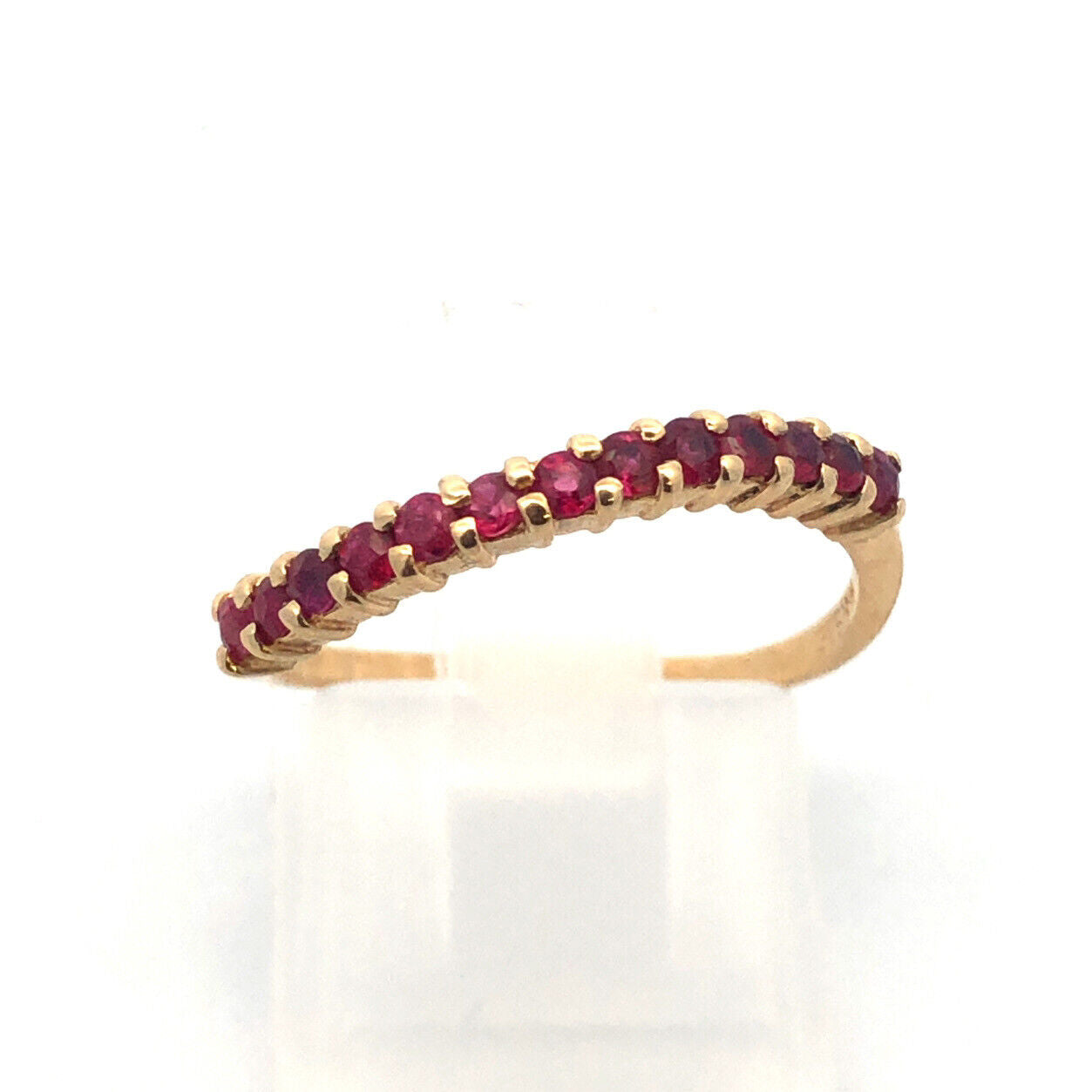 Designer 14K Yellow Gold Ruby Stackable Wave Band Ring