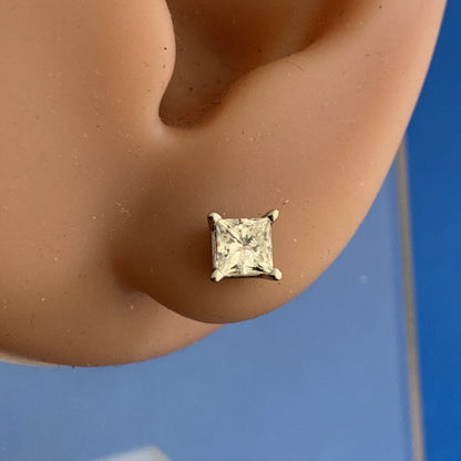 Designer 14K White Gold Princess Diamond Solitaire Screw Back Stud Earrings