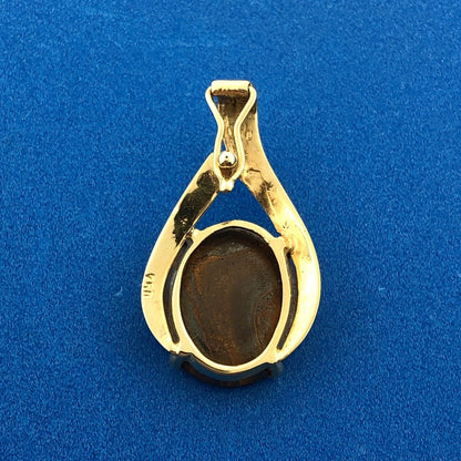 Gorgeous 18k Yellow Gold Cabochon Oval Black Opal Modernist Necklace Pendant