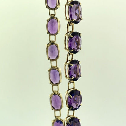 Designer 14K Yellow Gold Oval Amethyst February Statement Tennis Bracelet