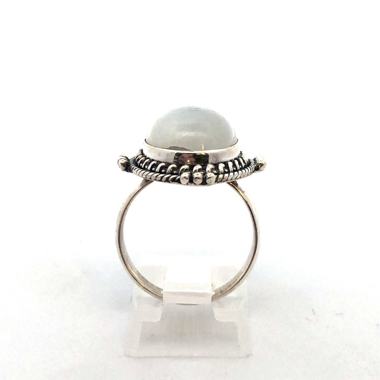 Designer Sterling Silver Oval Moonstone Cabochon Balinese Style Cocktail Ring