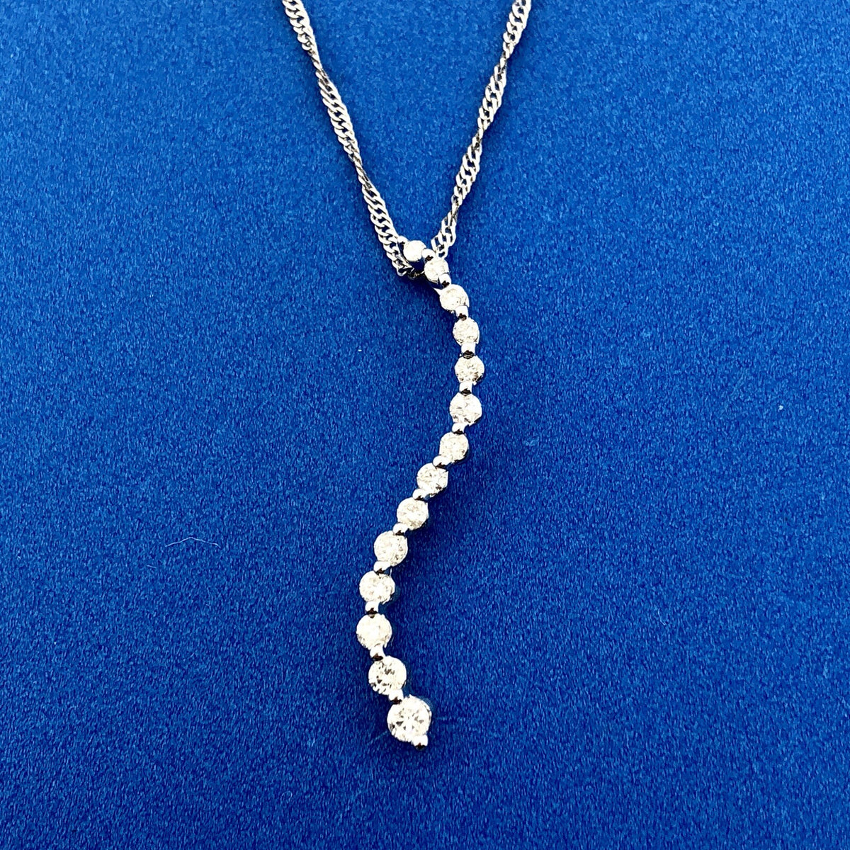 Designer 14K White Gold Diamond Love Infinity Eternity Bar Pendant Necklace