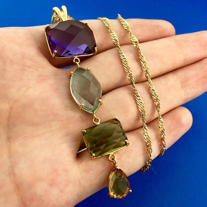 ATHRA 14K Gold Plated Purple Blue Green Orange Cubic Zirconia Drop Necklace NWT