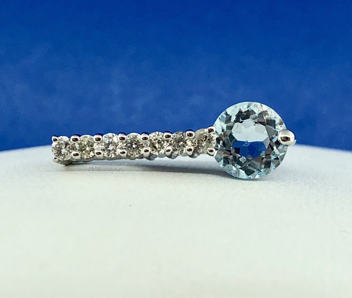 Designer Esx 10k White Gold Blue Topaz & Diamond Womens Bar Charm Pendant