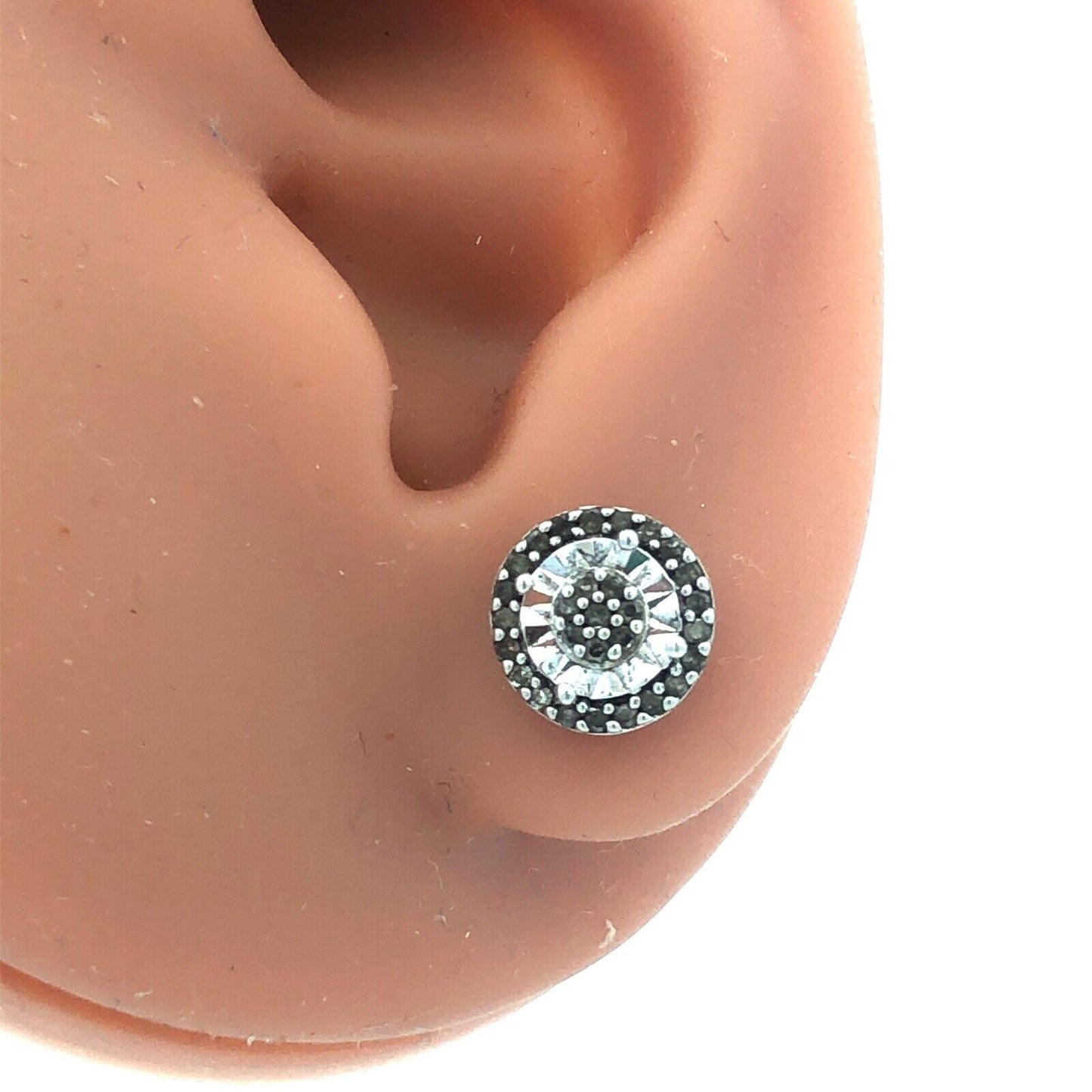 Designer UD 925 Sterling Silver Round Diamond Textured Stud Earrings