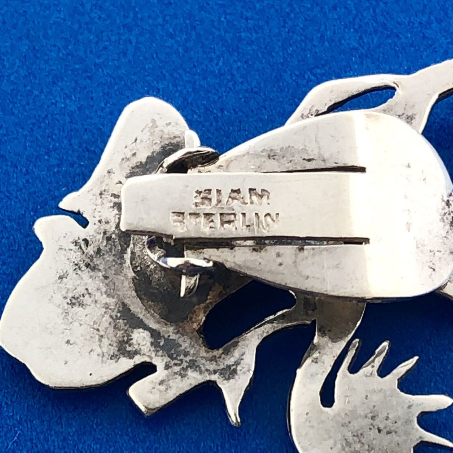 Estate Siam 925 Sterling Silver Dancing Buddha Fan Fertility Clip Earrings