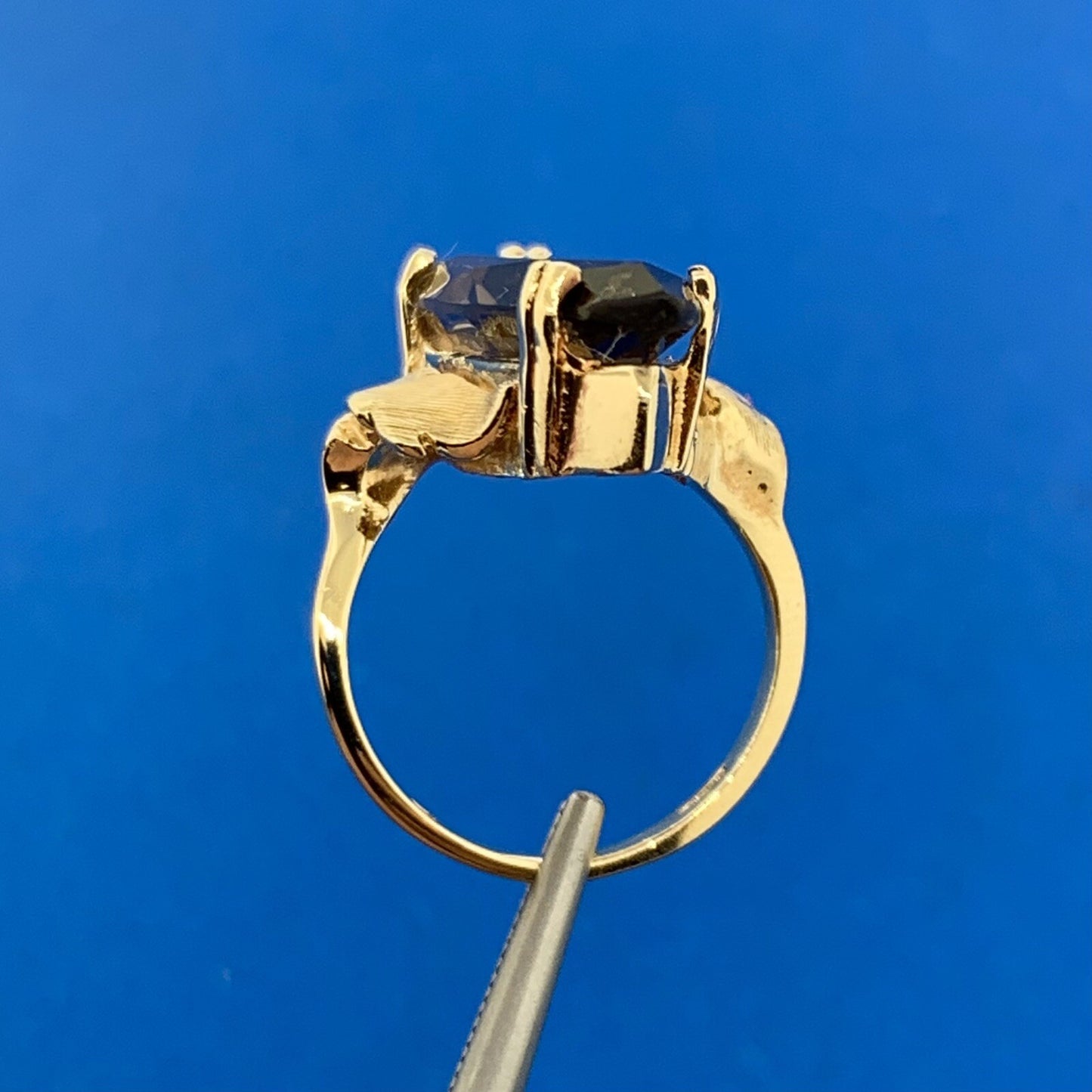 Vintage 14K Yellow Gold Marquise Quartz Statement Finger Cocktail Ring