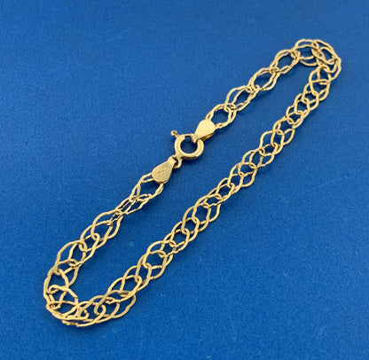 Designer Italy 14K Yellow Gold Fancy Cut Double Oval Link Chain Bracelet