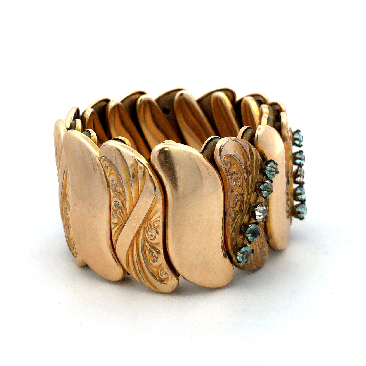 Antique B & N Gold Filled Rhinestone Expandable Wide Cuff Bracelet Original Box