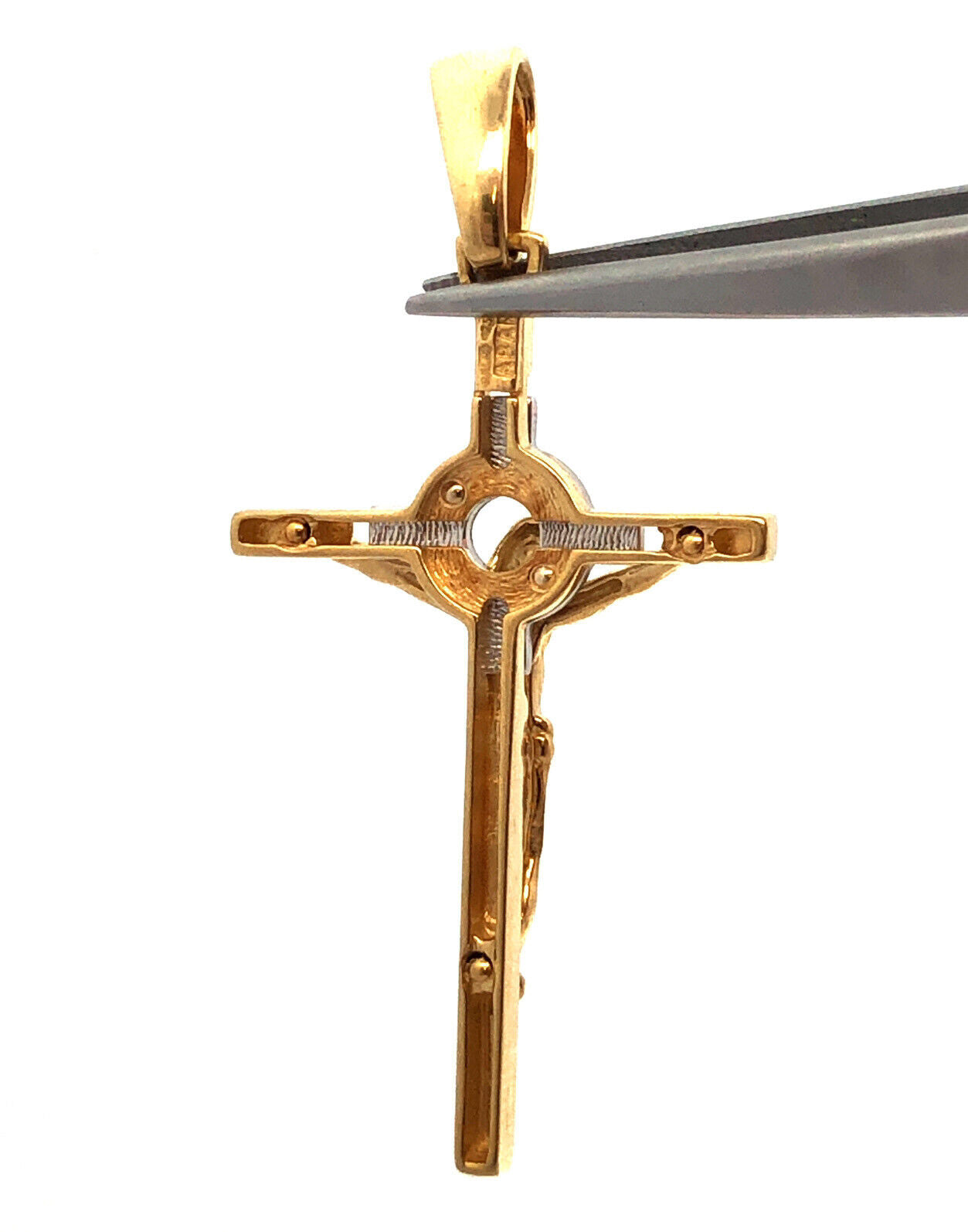 Designer 18K Yellow & White Gold Two-Toned Catholic Gift Cross Crucifix Pendant