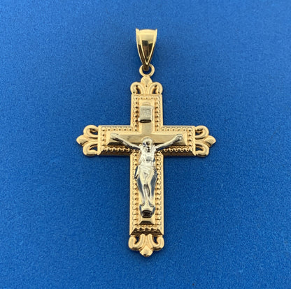 Michael Anthony MA 14K Yellow White Gold 3D Crucifix Cross Religious Pendant