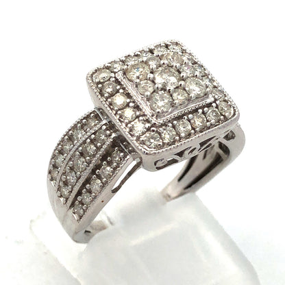 Designer 10K White Gold Diamond Double Halo Wedding Engagement Ring