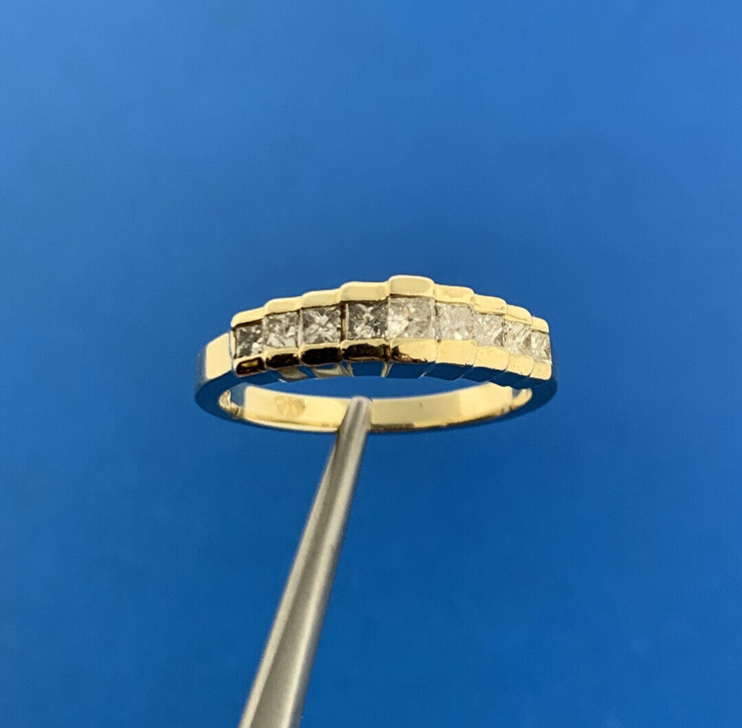 Gorgeous 14k Yellow Gold Princess Cut Diamond Waterfall Cascade Ring Size 6.5