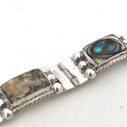 Vintage Taxco 925 Sterling Silver Abalone Rectangle Cabochon Panel Bracelet