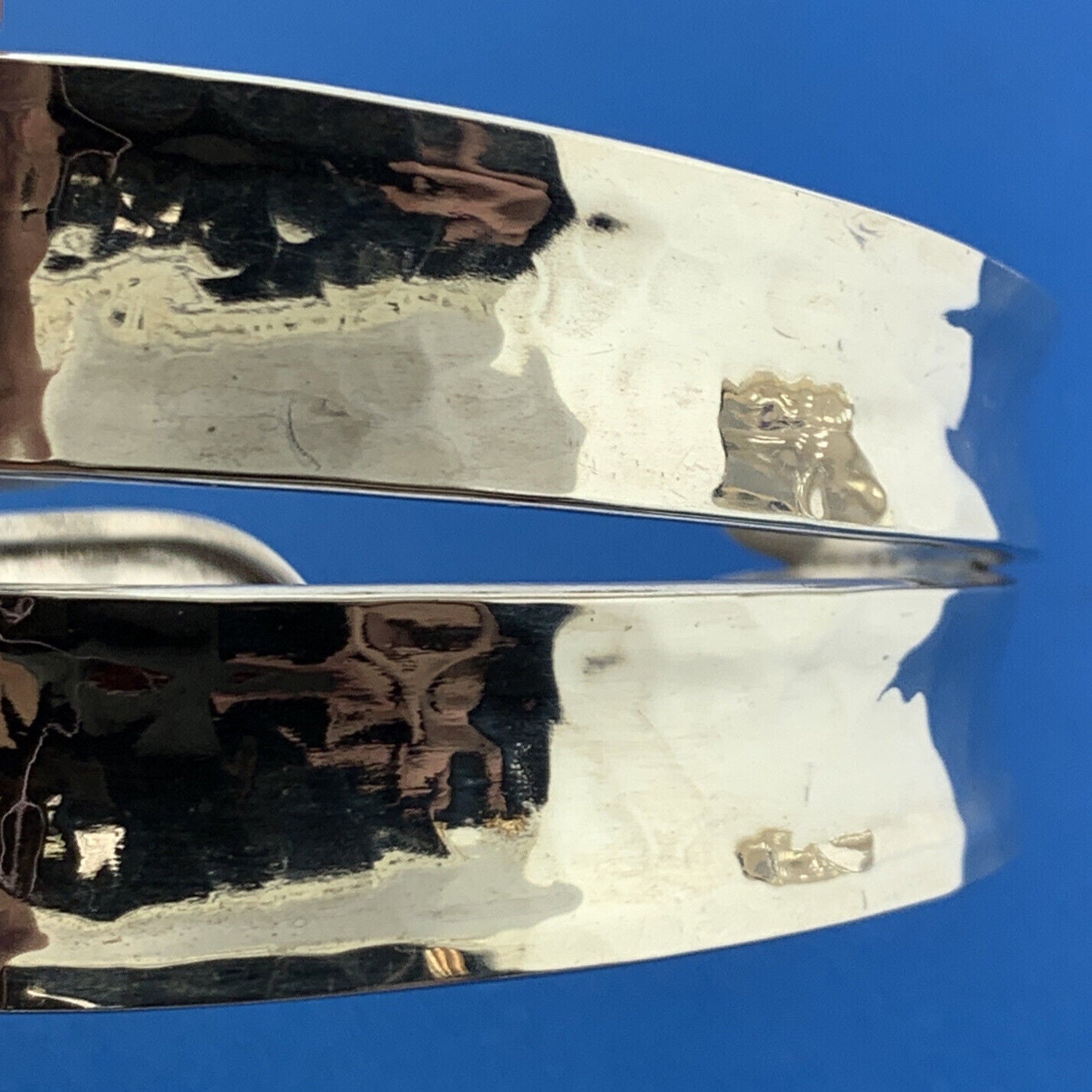 Modernist Artisan Sterling Silver Hammered Wave Double Cuff Statement Bracelet