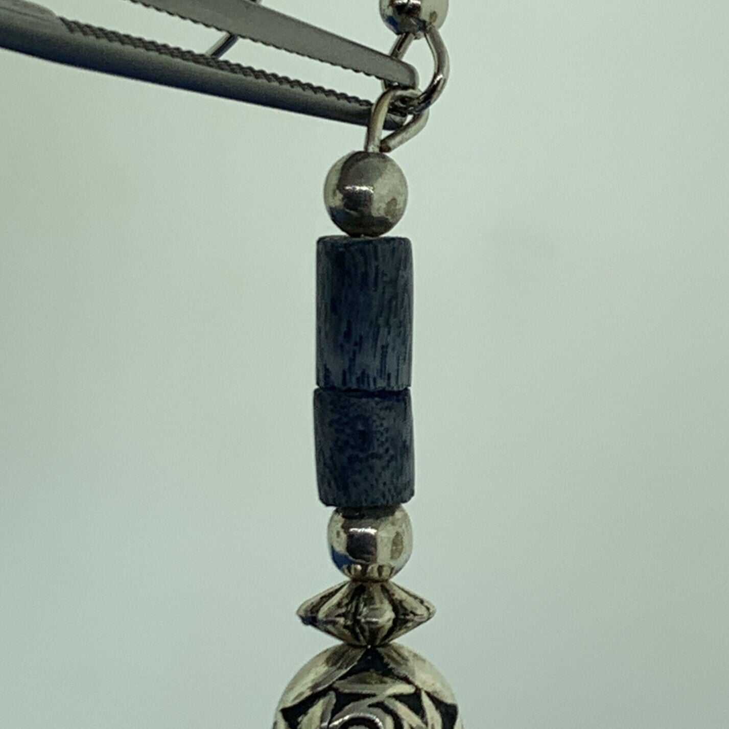 Silver Plated Lapis Lazuli Tubular Beads Rose Scroll Dangle Drop Earrings