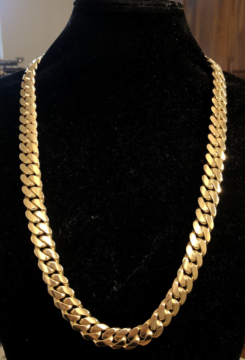 14K Yellow Gold Estate Heavy Weight Chunky Cuban Link Statement Chain Necklace