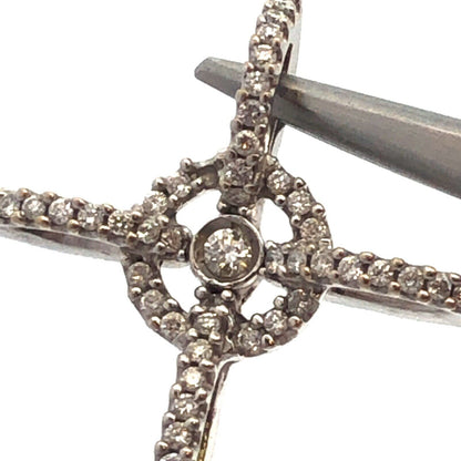 Designer 14K White Gold Pave Diamond Modernist Religious Cross Pendant