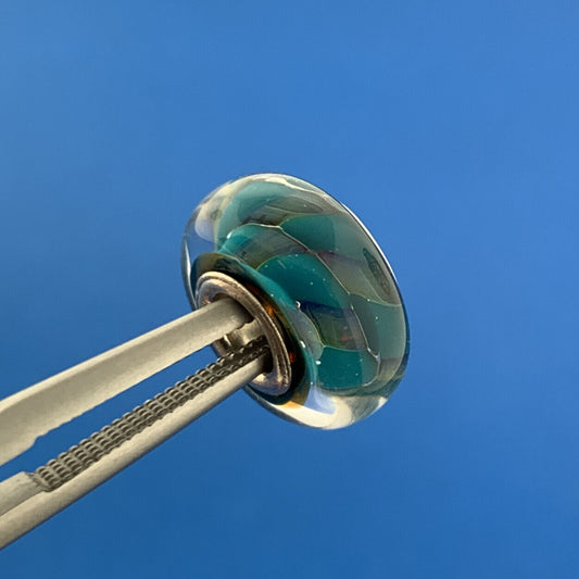 Chamilia 925 Sterling Silver Aqua Purple Striped Murano Glass Bracelet Charm
