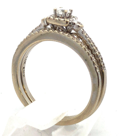 Designer 14K White Gold Diamond Solitaire w/Accents Wedding Engagement Ring Set