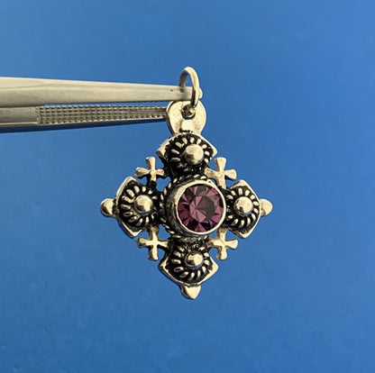 Designer Israel 900 Fine Silver Amethyst Jerusalem Maltese Cross Pendant