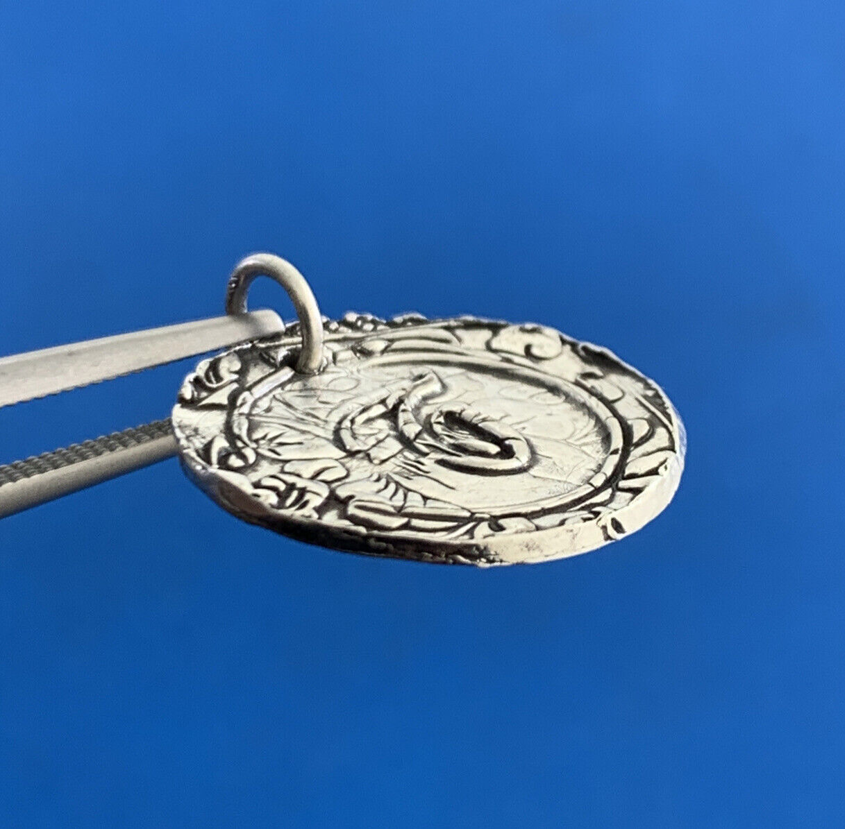 Designer PST Sterling Silver Script Initial T Wax Seal Monogram Pendant Charm