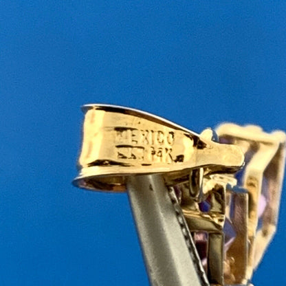 Designer Mexico 14K Yellow Gold Amethyst Religious Communion Cross Pendant