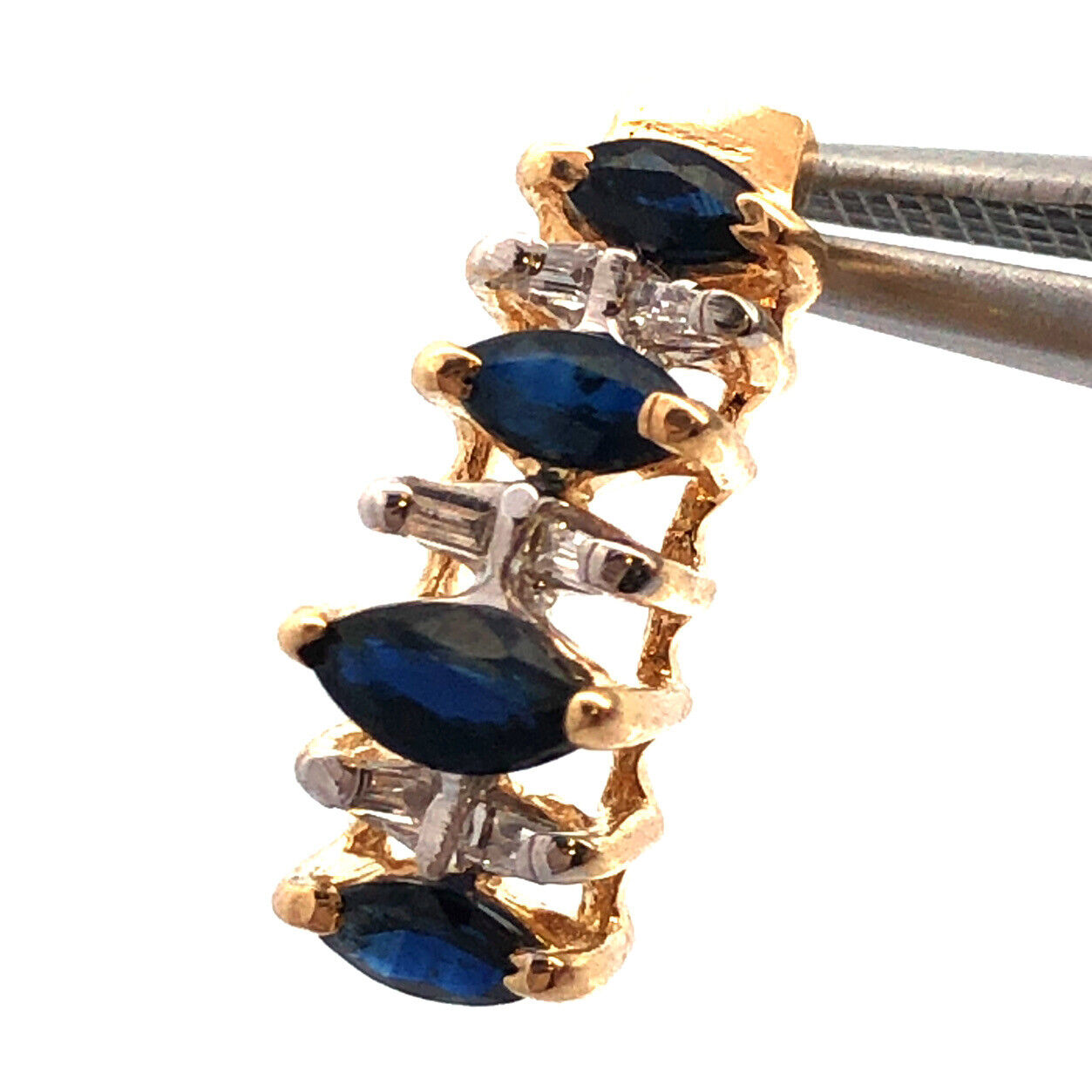 Designer 10K Yellow Gold Marquise Sapphire Diamond Accent Stud Earrings