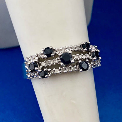 Designer Samuel Aaron THL 10K White Gold Sapphire Diamond Three Row Band Ring
