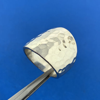 Designer Mexico 925 Sterling Silver Hammered Wide Cigar Band Finger Ring