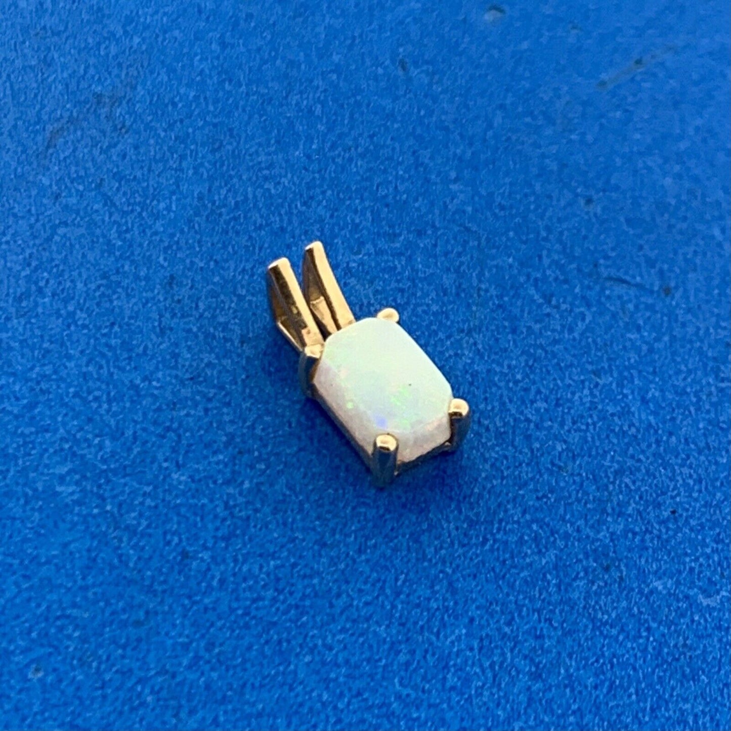 14K Yellow Gold Rectangle Cabochon Opal Petite Charm Pendant