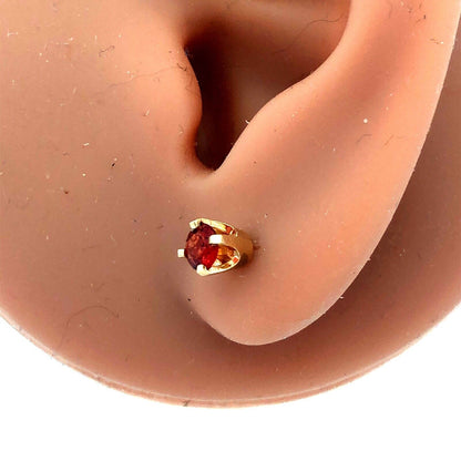14K Yellow Gold Round Garnet January Anniversary Solitaire Stud Earrings