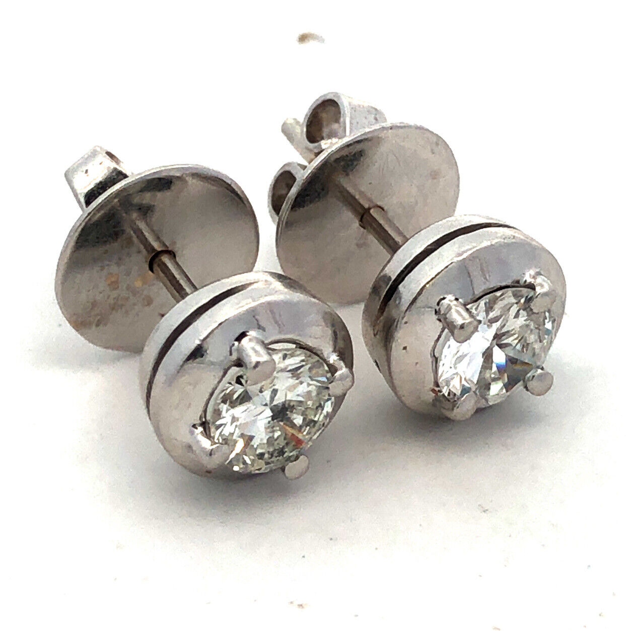 14K White Gold Round Diamond Solitaire Statement Stud Earrings