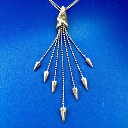 18K White Gold Champagne White Diamond Modernist Conical Pendant Necklace