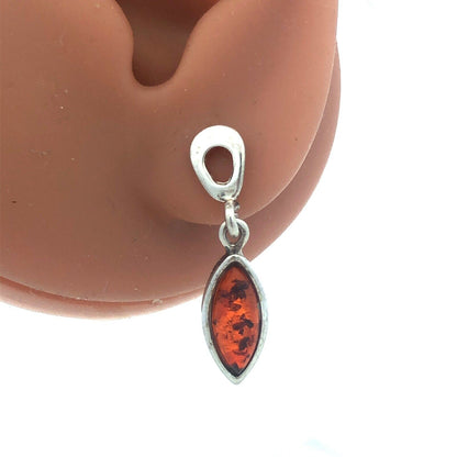 Designer 925 Sterling Silver Marquise Amber Cabochon Dangle Drop Stud Earrings