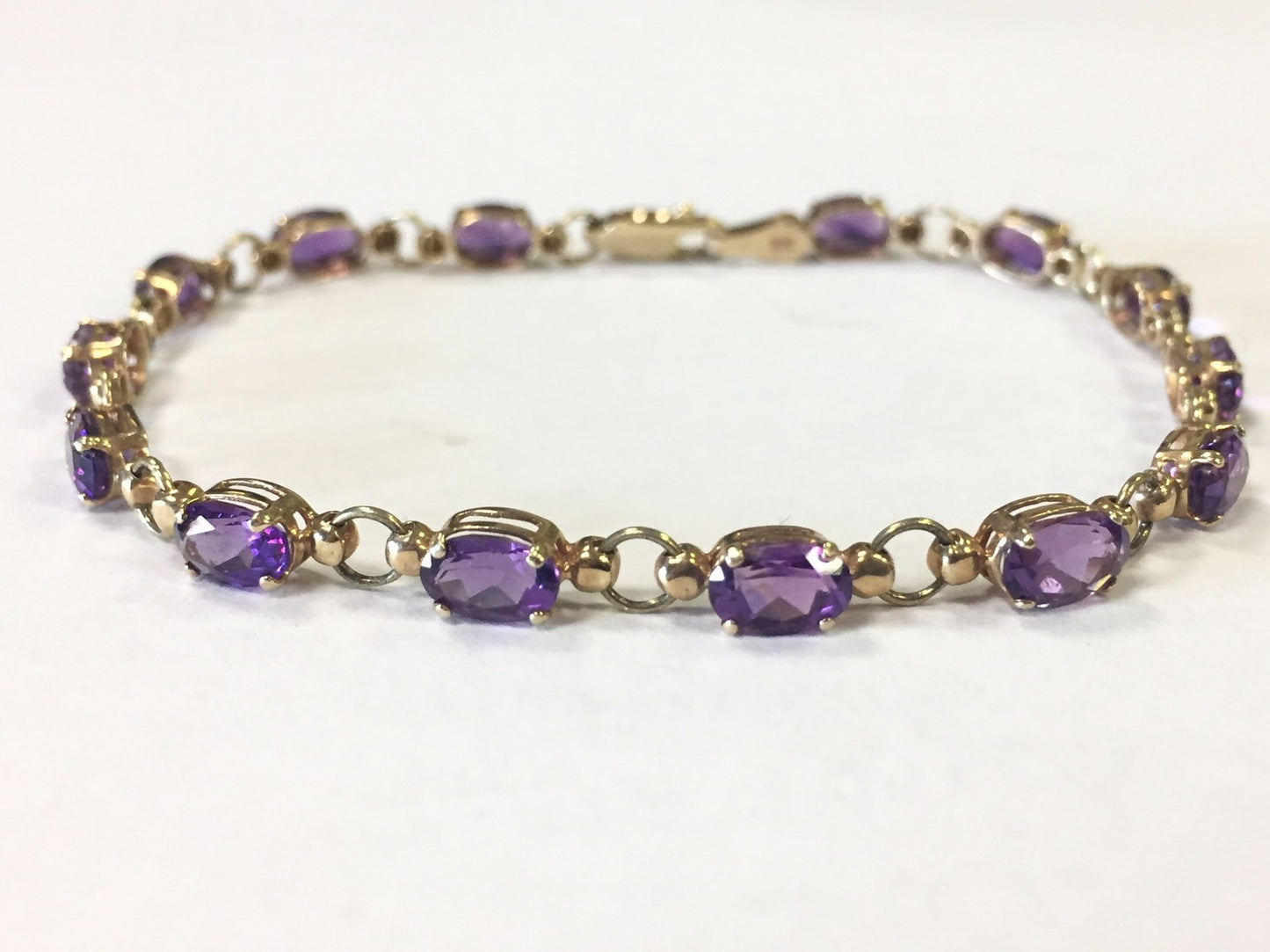 10k Yellow Gold Oval Amethyst February Birthday Anniversary Tennis Bracelet