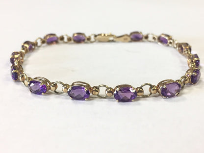 10k Yellow Gold Oval Amethyst February Birthday Anniversary Tennis Bracelet