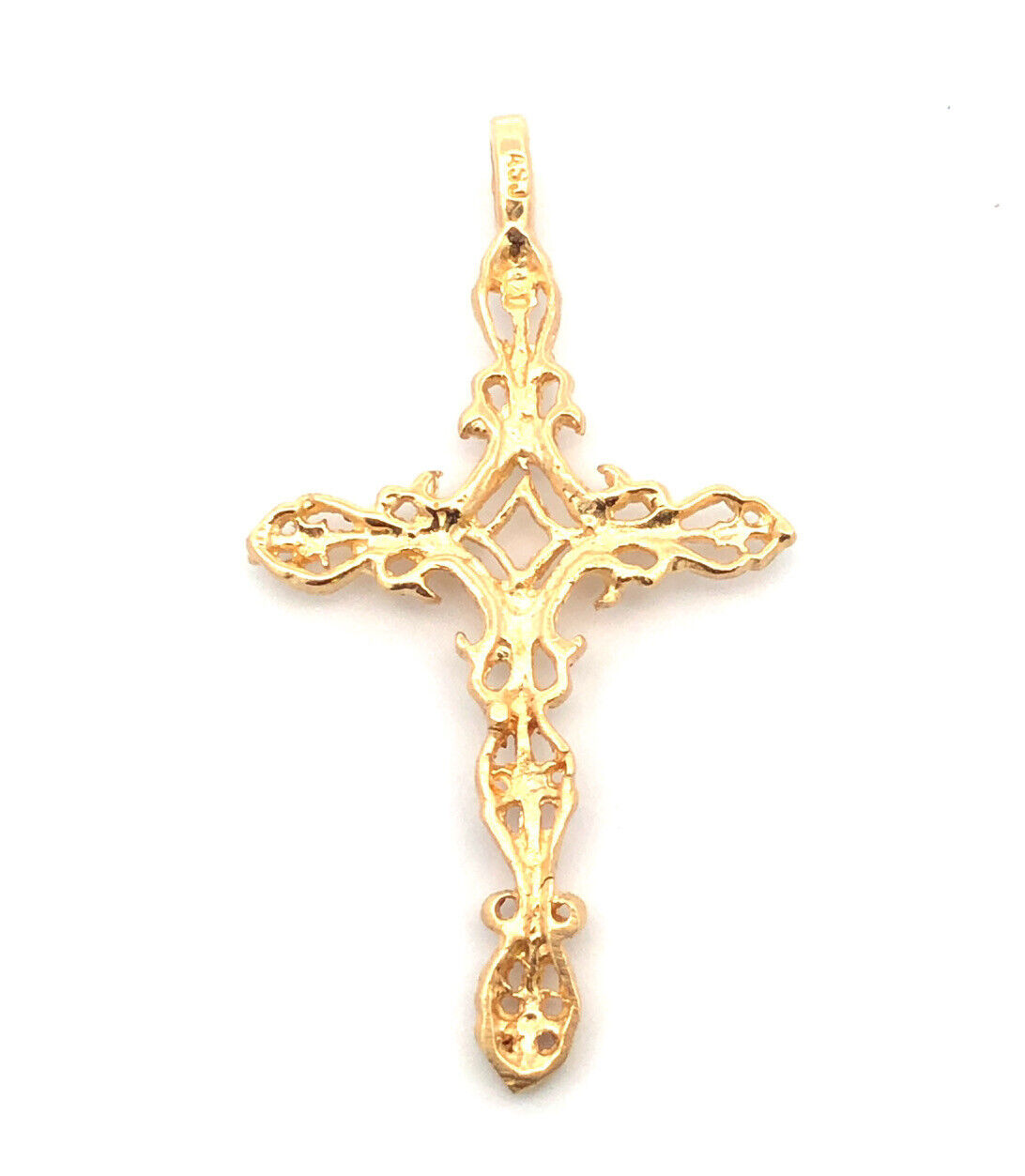 Designer ASJ 14K Yellow Gold Filigree Scroll Detailed Religious Cross Pendant