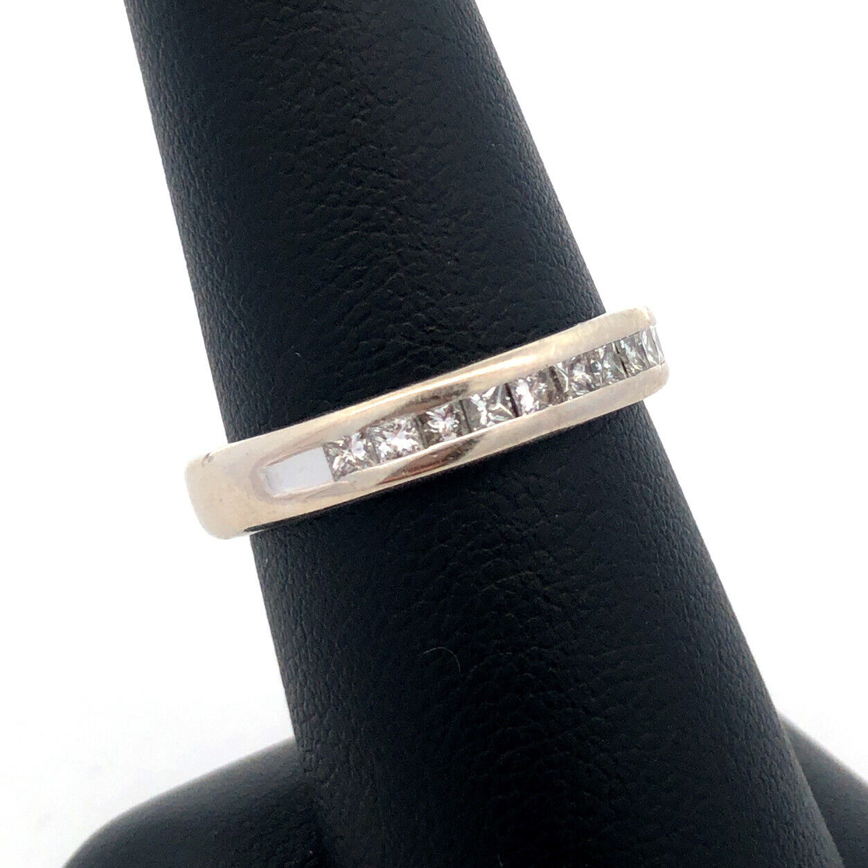 Designer Art Carved 14K White Gold Princess Diamond Channel Wedding Band Ring
