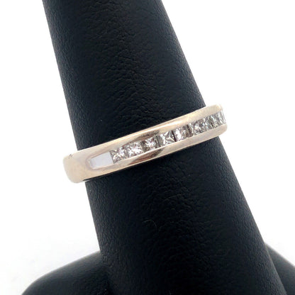 Designer Art Carved 14K White Gold Princess Diamond Channel Wedding Band Ring
