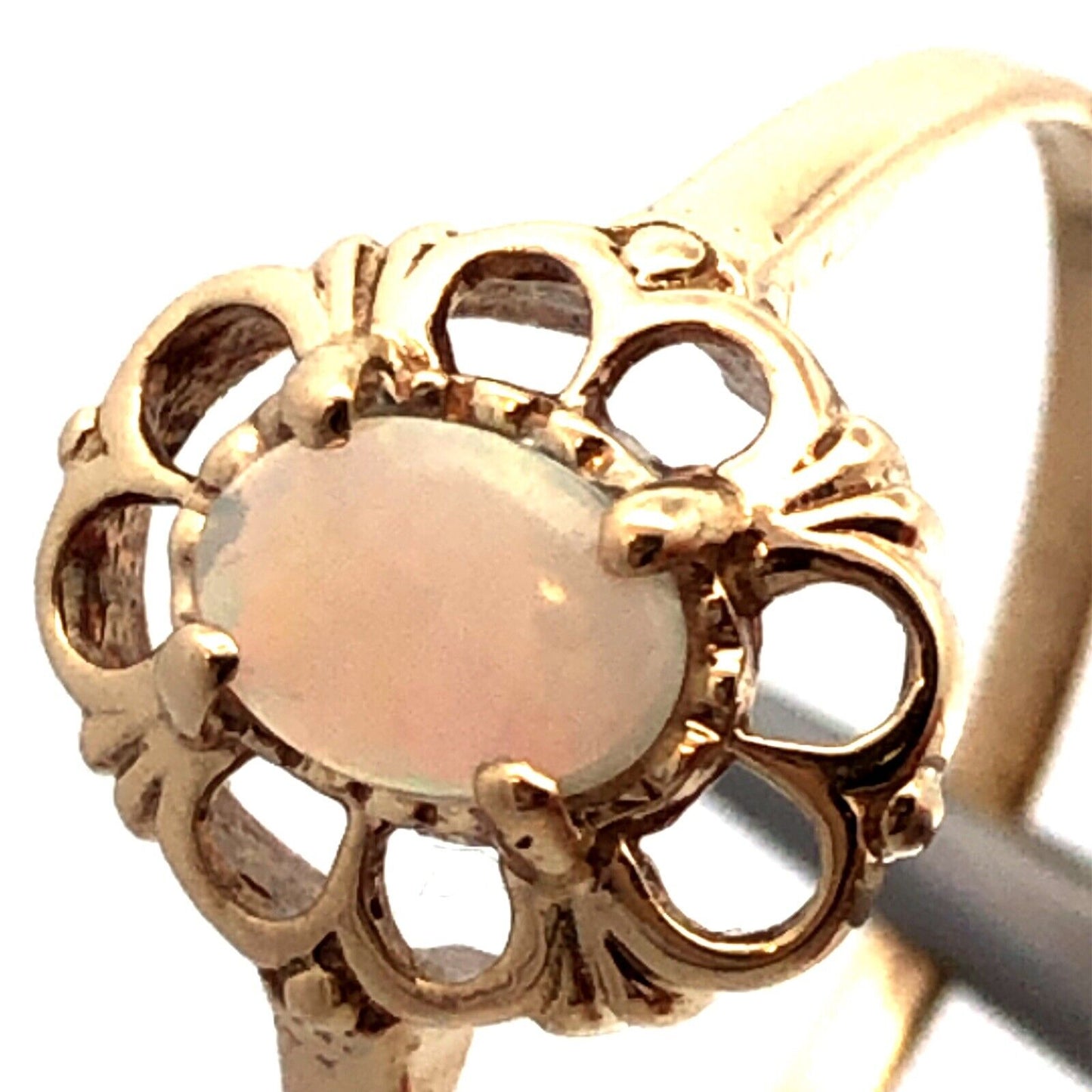 Estate 10K Yellow Gold Oval White Opal October Birthstone Anniversary Ring