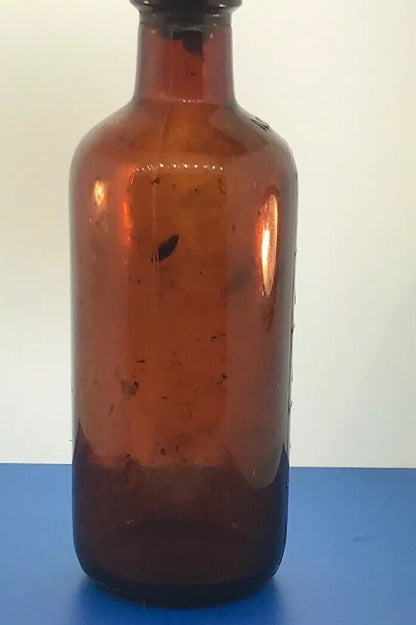 1933 Owens Illinois Glass 250 Mils Apothecary Bottle Amber Brown Alton IL w/Cork