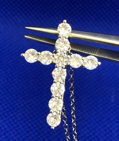 Estate Cubic Zirconia CZ Silver Tone Cross Pendant Necklace