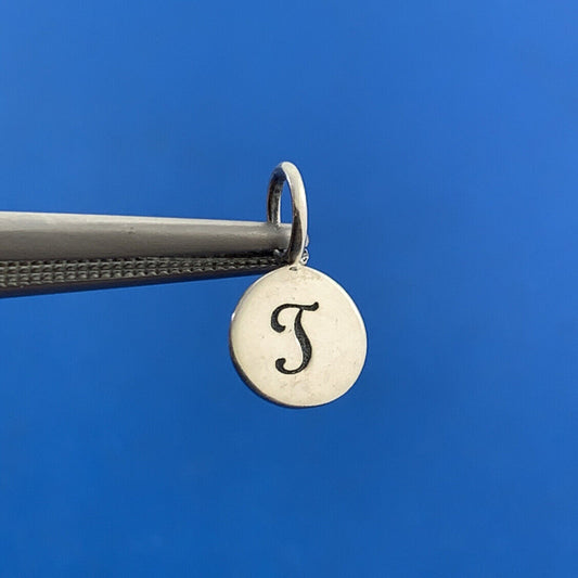 PST 925 Sterling Silver J Initial Monogram Script Petite Disc Bracelet Charm